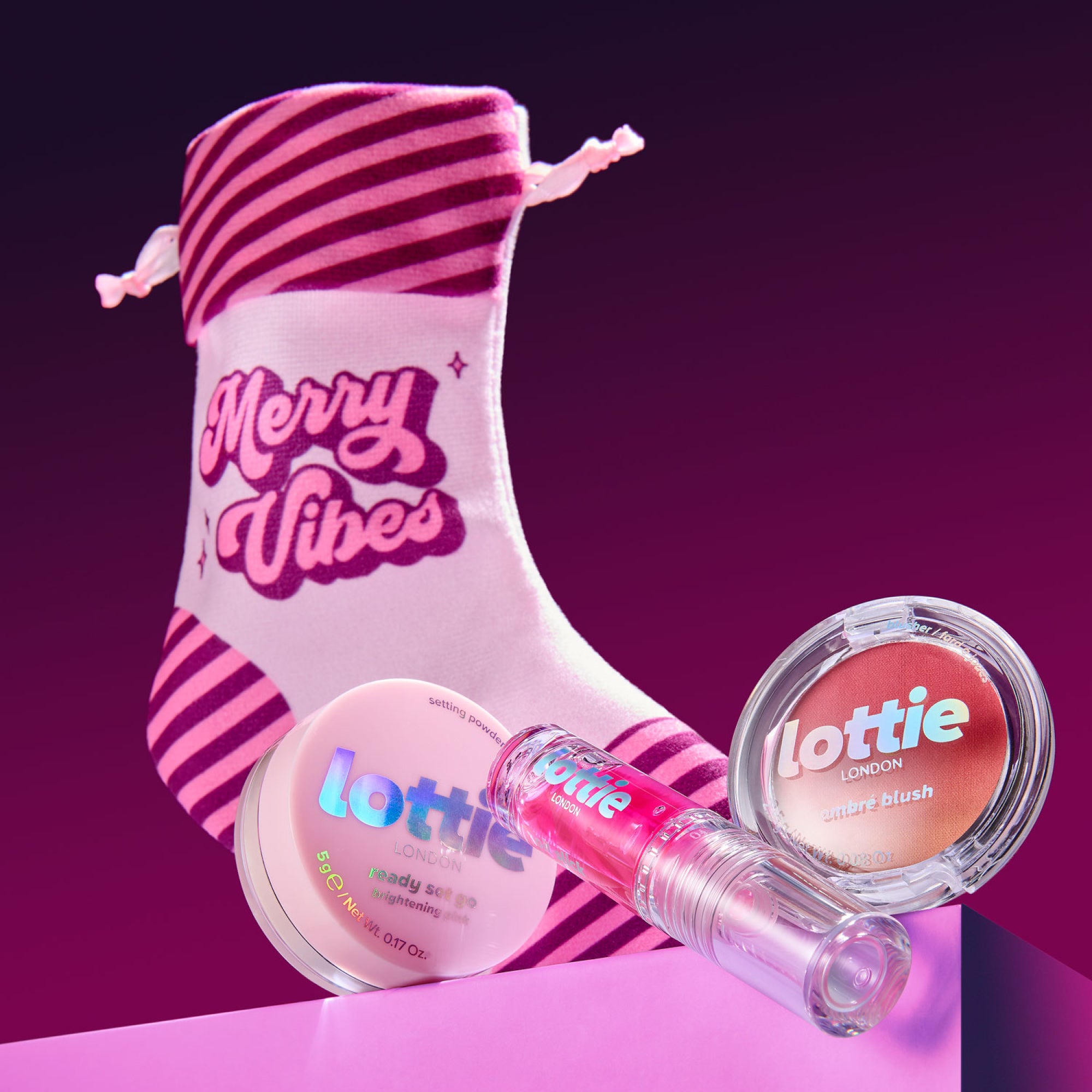 merry vibes peppermint pink stocking